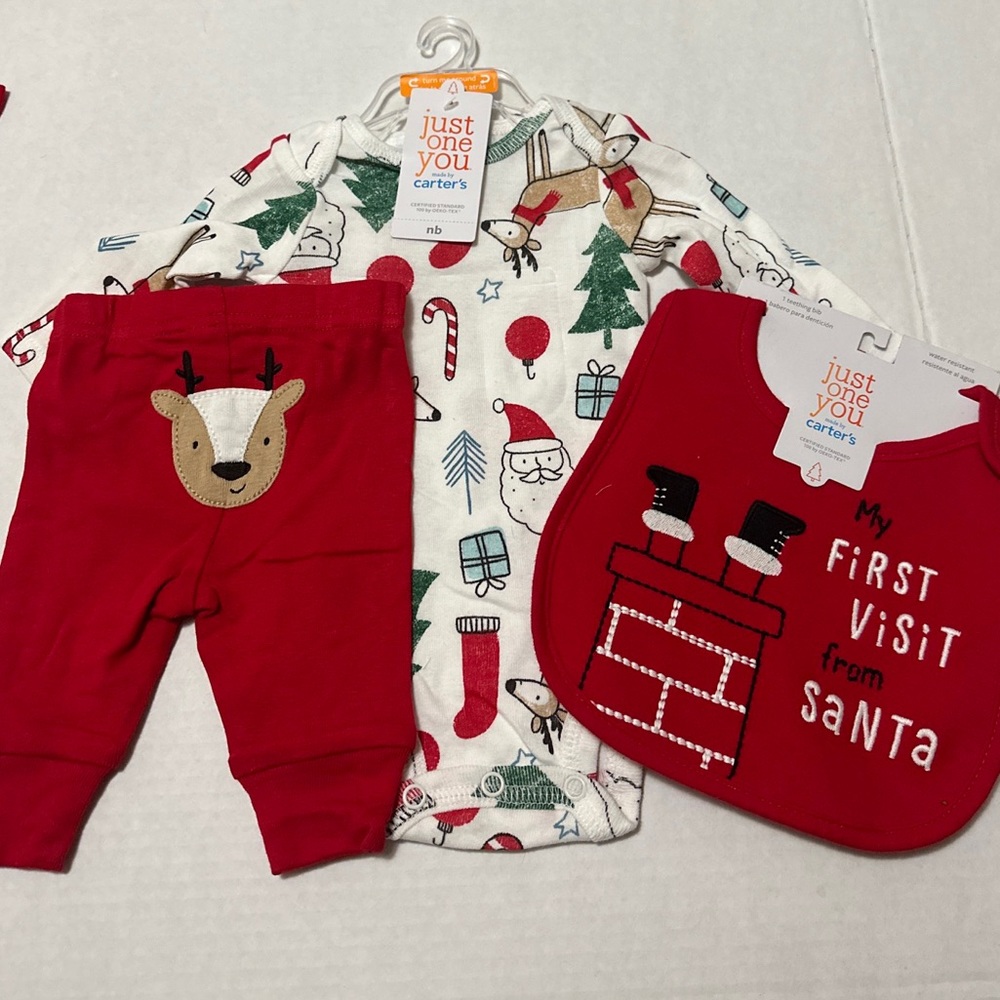 Carter's 2 Piece Santa Reindeer Christmas Holiday Print Outfit Newborn